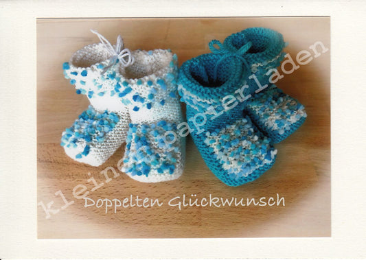 2x Babyschuhe + Glückwunschkarte
