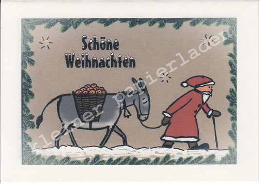 Klappkarte Motiv Weihnachtsmann+Esel